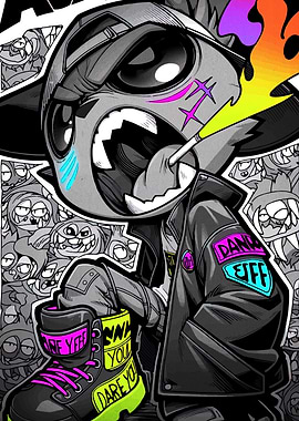 Graffiti Character with Colorful Smoke
