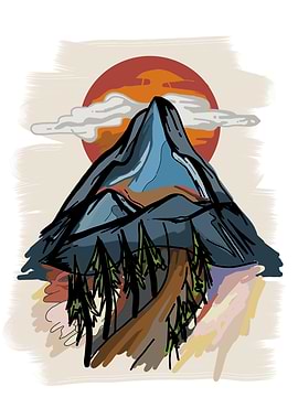 Mountain Sunrise with Pine Trees