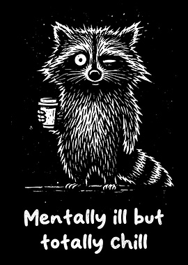 Raccoon with Coffee Mentally ill but totally chill