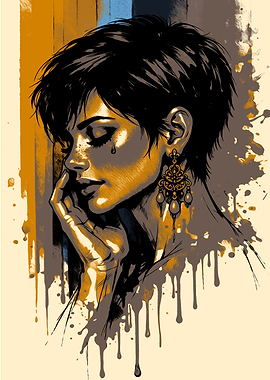 Sad Woman with Tear and Earring