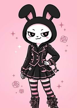 Gothic Bunny Girl in Pink and Black