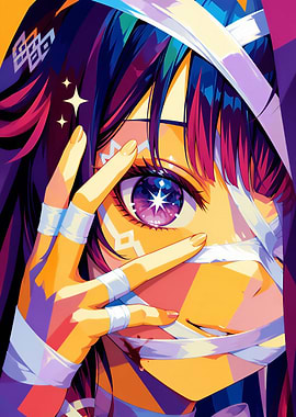 Anime Girl with Bandages and Glowing Eye
