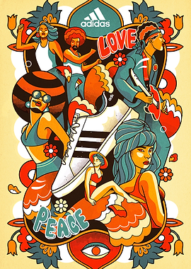 Retro Adidas Art with Music and Peace Theme
