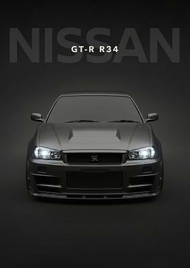 sllek black Nissan GT-R R34 Front View