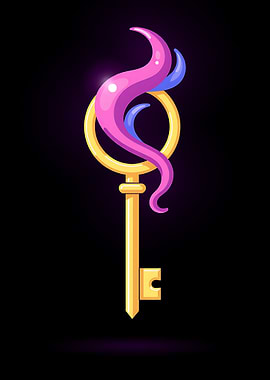 Magical Golden Key with Pink and Blue Flames