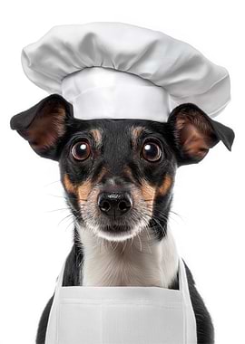 Chef Rat Terrier Wearing a Hat and Apron