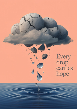 Cloud with falling rocks and water drops