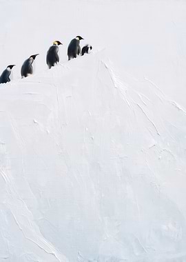 Penguins on a Snowy Hill