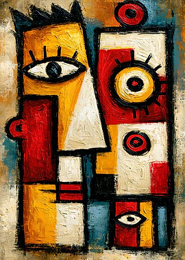 Primitive Cubist Kiss Bold Abstract Wall Art