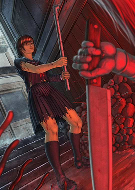 Girl with pipe and sword
