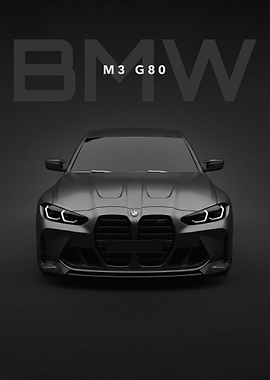 sleek black BMW M3 G80 Front View