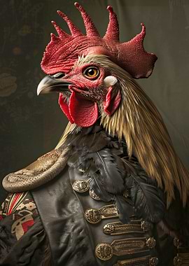 Rooster in ornate military attire