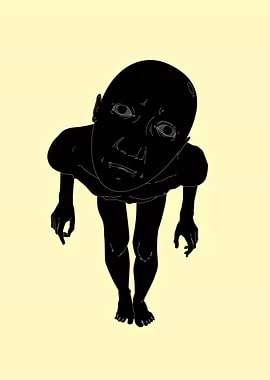 Creepy Black Figure with Wide Eyes