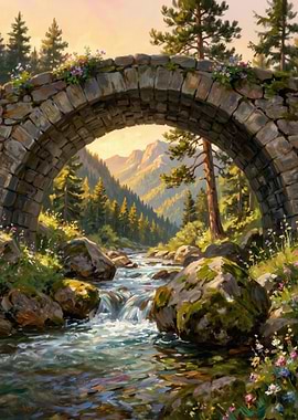 Stone Bridge Over a Mountain Stream