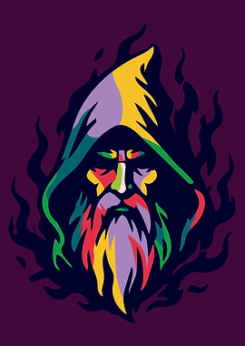 Wizard with Colorful Beard and Hood