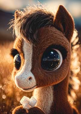 Small Fluffy Horse Holding Cubes