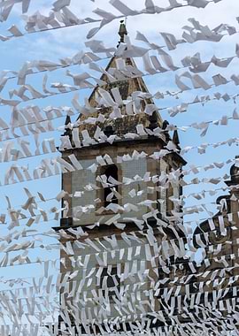 Church Tower with White Streamers