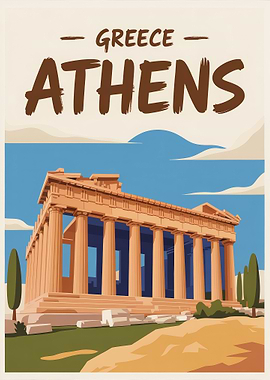 Vintage Athens Greece Travel Poster
