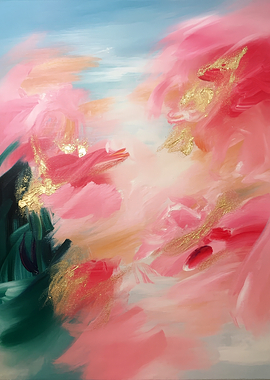 Abstract floral painting with gold accents