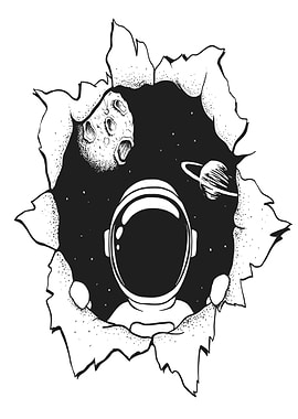 Astronaut Peeking Through Torn Space