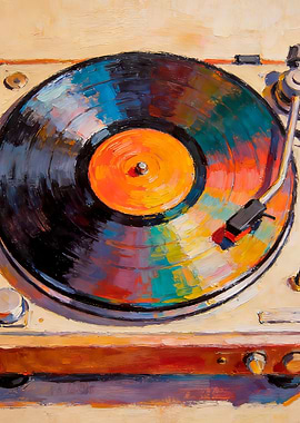 Colorful Vinyl Record on Turntable