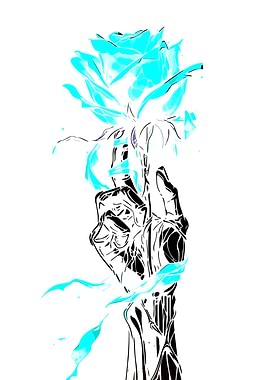 Cyan Rose Held by a Skeleton Hand