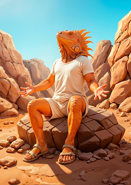 Anthropomorphic Iguana Man in Desert