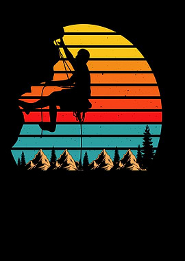Rock Climber Sunset Retro Design