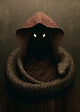 Mysterious Hooded Figure with Snake