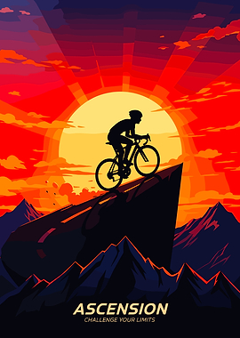Cyclist Ascending Mountain at Sunset