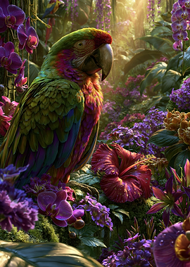 Vibrant Macaw in a Lush Tropical Rainforest