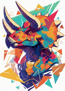 Colorful Triceratops Dinosaur Portrait