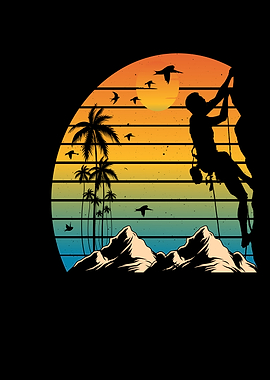 Retro Sunset Rock Climbing Scene
