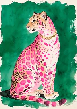 Pink Leopard with Gold Chain