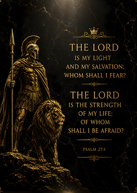 Warrior and Lion with Bible Verse