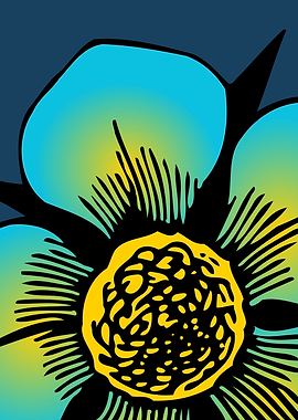 Close-up of a stylized blue and yellow flower