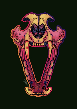 Colorful Saber-Toothed Cat Skull