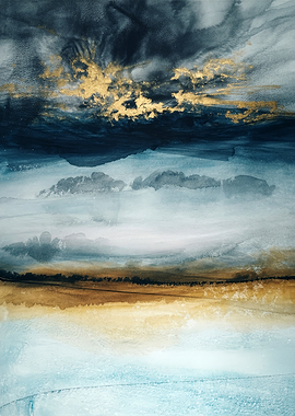 Abstract Landscape with Gold Accents