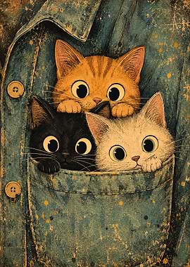 Three Cute Kittens in a Denim Pocket