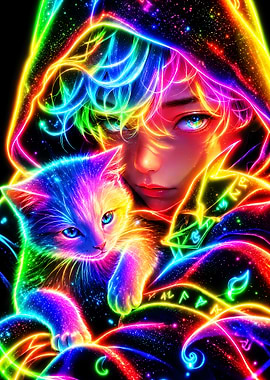 Neon Galaxy Witch & Cosmic Cat