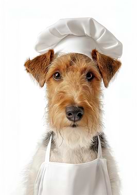 Chef Wire Fox Terrier Wearing Hat and Apron