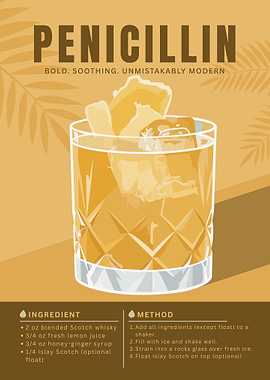 Penicillin Cocktail Poster – Minimalist Scotch Whisky Wall Art