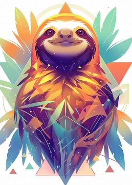 Colorful Sloth Geometric Art
