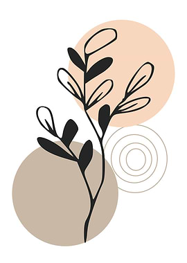 Botanical Line Art with Abstract Shapes