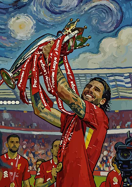 Footballer holding Premier League trophy