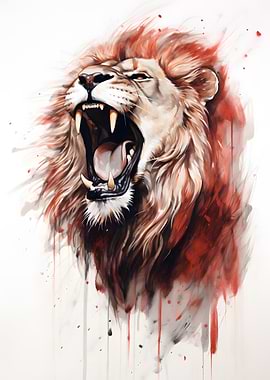 Lion Roaring Watercolor Art