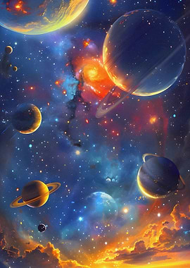 Cosmic Nebula with Planets and Stars