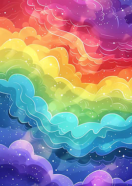 Rainbow Clouds with Stars