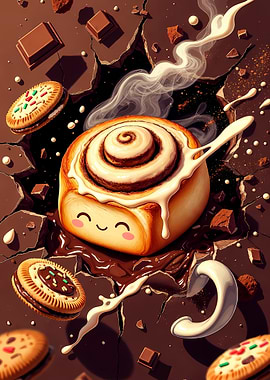 Cute Cinnamon Roll with Chocolate