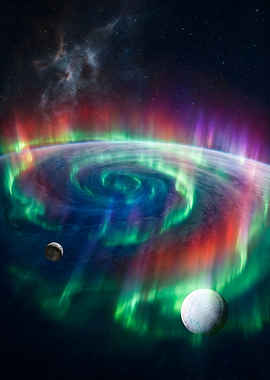 Alien Planet with Aurora and Moons